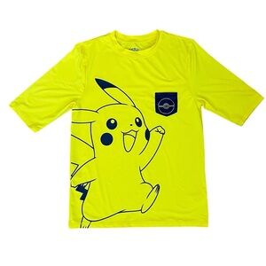 Pokémon Short Sleeve Rash Guard Shirt Youth 14/16 Yellow Blue Pocket